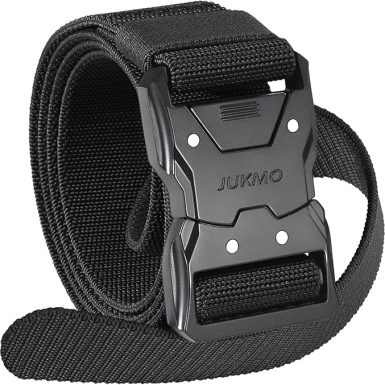 JUKMO Quick Release Tactical Belt, Military Work 1.5" Nylon Web Hiking Belt | Heavy Duty Seatbelt Zinc Alloy Buckle & Stretch Belt Strap