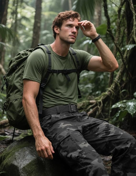 JUKMO Quick Release Tactical Belt, Military Work 1.5" Nylon Web Hiking Belt | Heavy Duty Seatbelt Zinc Alloy Buckle & Stretch Belt Strap - Image 3