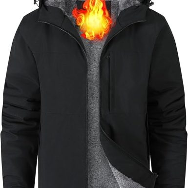 Men's Waterproof Ski Snow Jacket Fleece Lined Warm Winter Rain Jacket with Hood
