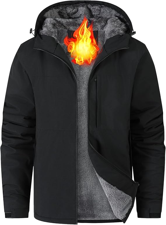 Men's Waterproof Ski Snow Jacket Fleece Lined Warm Winter Rain Jacket with Hood