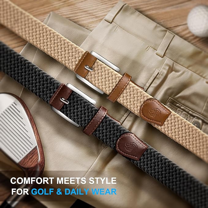 Men's Golf Belt 2 Pack - 1 3/8" Braided Stretch Elastic Web Belt, Gift Boxed for Casual Jeans, Sports & Work - Image 3