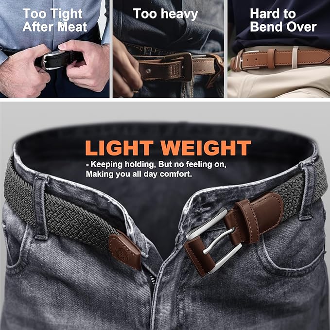 Men's Golf Belt 2 Pack - 1 3/8" Braided Stretch Elastic Web Belt, Gift Boxed for Casual Jeans, Sports & Work - Image 2