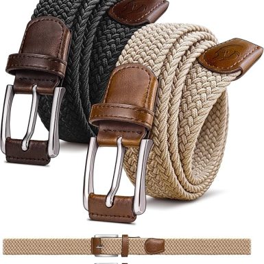Men's Golf Belt 2 Pack - 1 3/8" Braided Stretch Elastic Web Belt, Gift Boxed for Casual Jeans, Sports & Work