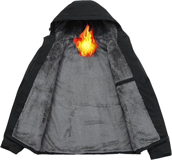 Men's Waterproof Ski Snow Jacket Fleece Lined Warm Winter Rain Jacket with Hood - Image 2
